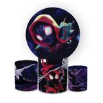 Kit Capa Painel Redondo + Trio Cilindros Decoração Festa Aniversário Infantil Tema Menino Homem Aranha Baby 