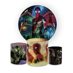 Kit Capa Painel Redondo + Trio Cilindros Decoração Festa Aniversário Infantil Tema Menino Homem Aranha 