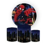 Kit Capa Painel Redondo + Trio Cilindros Decoração Festa Aniversário Infantil Tema Menino Homem Aranha 