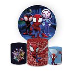 Kit Capa Painel Redondo + Trio Cilindros Decoração Festa Aniversário Infantil Tema Menino Homem Aranha Baby 