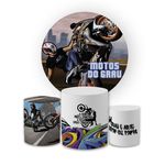Kit Capa Painel Redondo + Trio Cilindros Decoração Festa Aniversário Tema Motocross 