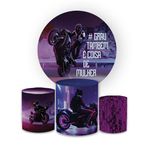 Kit Capa Painel Redondo + Trio Cilindros Decoração Festa Aniversário Tema Motocross Menina