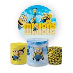 Kit Capa Painel Redondo + Trio Cilindros Decoração Festa Aniversário Infantil Tema Minions Meu Malvado Favorito
