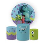 Kit Capa Painel Redondo + Trio Cilindros Decoração Festa Aniversário Infantil Tema Monstros SA 