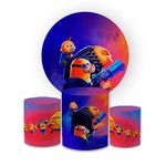 Kit Capa Painel Redondo + Trio Cilindros Decoração Festa Aniversário Infantil Tema Minions Meu Malvado Favorito 