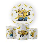 Kit Capa Painel Redondo + Trio Cilindros Decoração Festa Aniversário Infantil Tema Minions Meu Malvado Favorito 