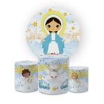 Kit Capa Painel Redondo + Trio Cilindros Decoração Festa Aniversário Infantil Tema Nossa Senhora