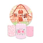 Kit Capa Painel Redondo + Trio Cilindros Decoração Festa Aniversário Infantil Fazendinha Rosa Menina 