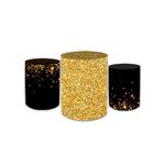 Kit Trio De Cilindros Geométrico Preto Brilho Dourado