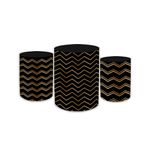 Kit Trio De Cilindros Geométrico Preto e Dourado