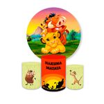 Kit Capa Painel Redondo + Trio Cilindros Decoração Festa Aniversário Infantil Tema Rei Leão 