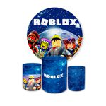Kit Capa Painel Redondo + Trio Cilindros Decoração Festa Aniversário Infantil Tema Roblox 