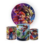 Kit Capa Painel Redondo + Trio Cilindros Decoração Festa Aniversário Infantil Super Mario 