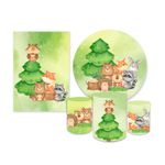 Kit Casadinho Capa Painel Redondo + Retangular + Trio Capas de Cilindro Tema Bosque Decorativo Animais