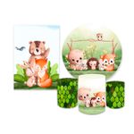 Kit Casadinho Capa Painel Redondo + Retangular + Trio Capas de Cilindro Tema Bosque Decorativo Animais