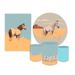 Kit Casadinho Capa Painel Redondo + Retangular + Trio Capas de Cilindro Tema Decorativo Cavalo Country