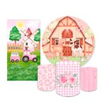 Kit Casadinho Capa Painel Redondo + Retangular + Trio Capas de Cilindro Tema Decorativo Fazendinha Animais Infantil
