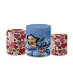 Trio Capas de Cilindros Sublimados Decorativo Tema Lilo e Stitch Decoração Festa Infantil