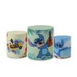 Trio Capas de Cilindros Sublimados Decorativo Tema Lilo e Stitch Decoração Festa Infantil