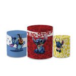 Trio Capas de Cilindros Sublimados Decorativo Tema Lilo e Stitch Decoração Festa Infantil