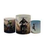 Trio Capas de Cilindros Sublimados Decorativo Tema Motocross Adrenalina Decoração Festa