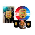 Kit Casadinho Capa Painel Redondo + Retangular + Trio Capas de Cilindro Tema Policia Militar Decoração Exército Bope