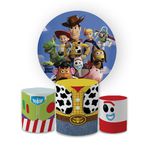 Kit Capa Painel Redondo + Trio Cilindros Decoração Festa Aniversário Infantil Desenho Toy Story