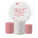 Kit Capa Painel Redondo + Trio Cilindros Decoração Aniversário Festa Infantil 365 Sorrisos Menina 