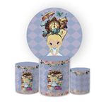 Kit Capa Painel Redondo + Trio Cilindros Decoração Aniversário Festa Infantil Alice no País das Maravilhas Baby