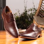 Sapato Social Premium Masculino Oxford Floral Linha Braga Mouro