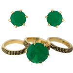 Conjunto Brinco Anel Zircônia Lesprit 6012647 Dourado Verde