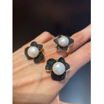 Conjunto Brinco e Anel Pérola Zircônia Lesprit 6012837 Dourado Preto