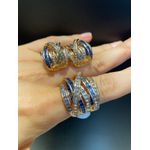 Conjunto Brinco e Anel Zircônia Lesprit 6013055 Dourado Azul