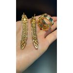 Conjunto Brinco e Anel Cobra Zircônia Lesprit 6013219 Dourado Cristal