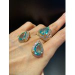 Conjunto Brinco e Anel Zircônia Lesprit 6816634 Dourado Azul/Rosa
