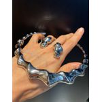 Conjunto Colar Choker e Brinco Metal Lesprit 7800913 Dourado