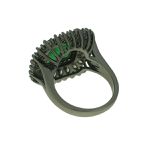 Anel Zirconia Lesprit LA04151 Ródio Negro Cristal Esmeralda Fusion