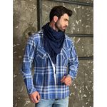 Camisa Masculina Xadrez Azul com Bolsos Frontais