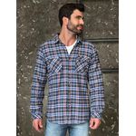 Camisa Masculina Xadrez Marinho e Bordô com Bolsos Frontais