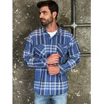 Camisa Masculina Xadrez Azul com Bolsos Frontais