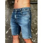 Bermuda Jeans Masculina Lavagem Média com Detalhes Estonados