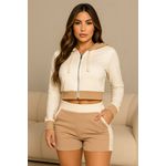 Conjunto Cropped Moletinho Blusa com Zíper E Short Eiffel 