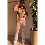 Kit Calça Crochê Búzios Branca + Biquini Cortininha Marquinha de Fita Azul