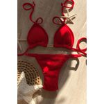 Biquíni Cortininha Marquinha de Fita Vermelho Textura