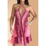 Vestido Seda Curto Vermelho e Coral