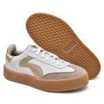 Tênis Feminino Casual Mika Branco e Dourado