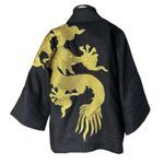 Kimono Yang Tweed e Linho Caminhos2 Abraço do Dragão Ouro