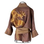 Kimono Yang Linho Coleção Terras Patchwork2 Abraço do Dragão Cobre