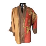 Kimono Yang Linho Coleção Terras Patchwork2 Abraço do Dragão Cobre