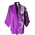 Kimono Yang Linho Maravilha Abraço Do Dragão Prata-Rosê